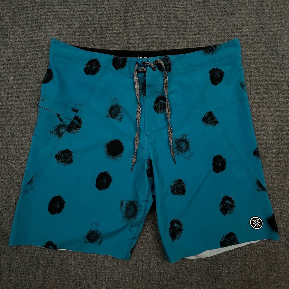 Roark Revival Savage Board‎ Shorts Mens 36 Blue Black Painted Dot Surf Swimwear